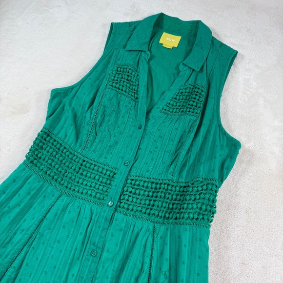 Maeve Dresses & Skirts - Maeve Anthropologie Green Cotton Swiss Dot Crochet Lace Midi Dress Womens 10